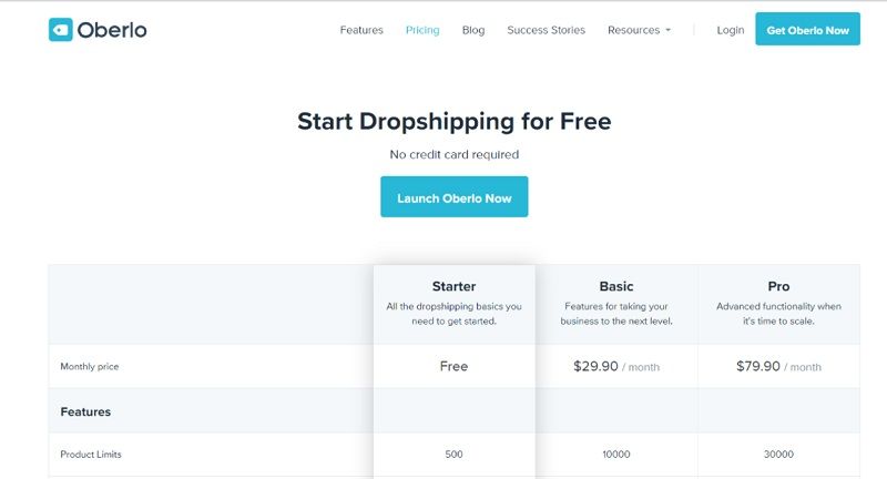 Oberlo Pricing Plan - DSers