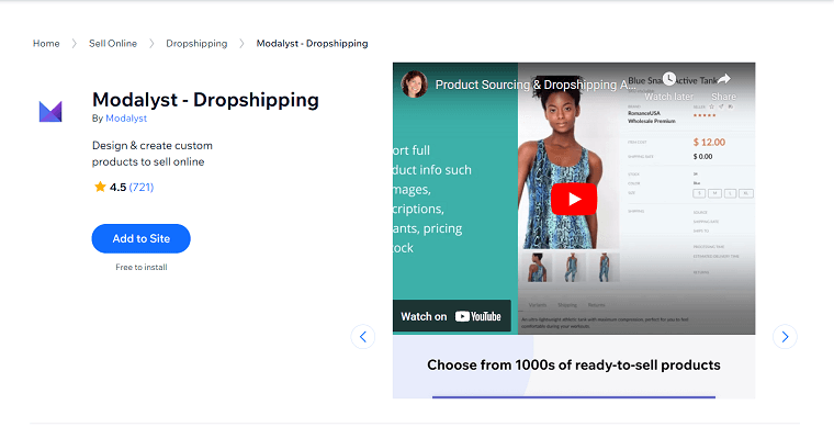 1. Modalyst - wix dropshipping apps