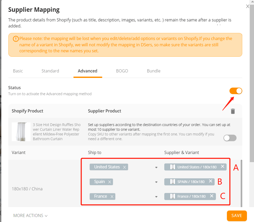 Activate Advanced Mapping to connect AliExpress suppliers to your product variants - DSers
