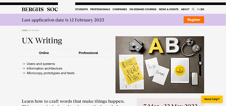 4. UX Writing Course by Bergs School of Communication Homepage - DSers