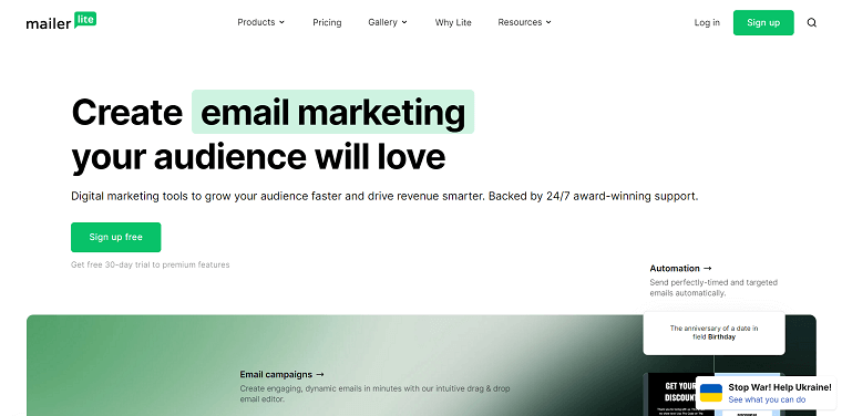 5. MailerLite Homepage - DSers