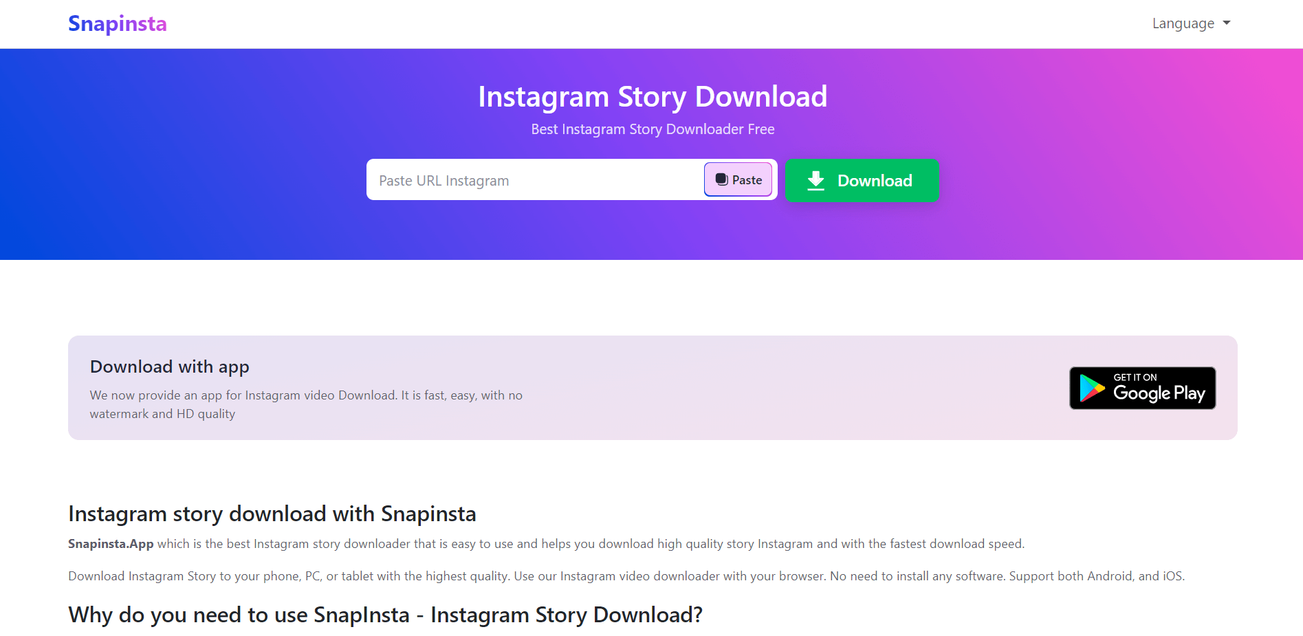 5. Snapinsta Homepage - DSers