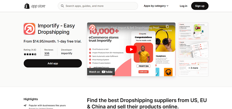 7. Importify Shopify Store - DSers