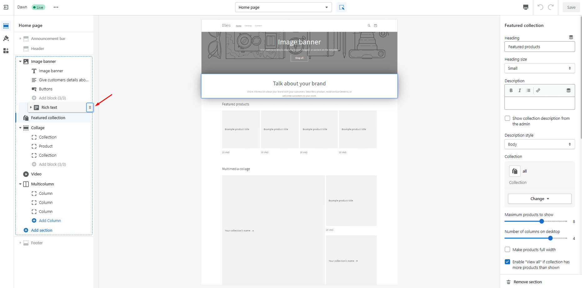 Add/Move/Remove A Section - DSers