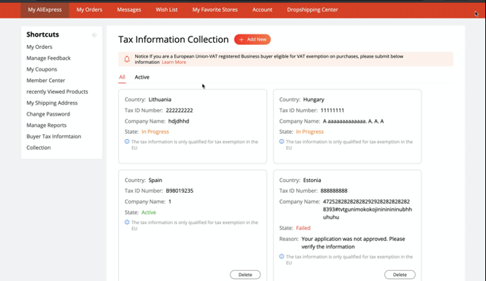 AliExpress Buyer Tax Information Collection details - DSers
