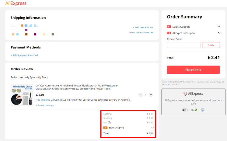 AliExpress checkout VAT taxes included - DSers