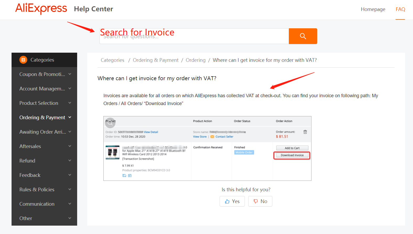 AliExpress invoice research - DSers