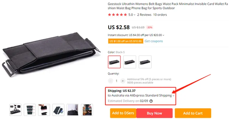 AliExpress product details country shipping method - DSers