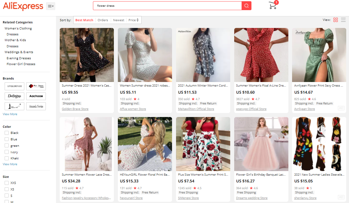 AliExpress search result page - DSers
