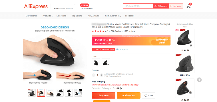AliExpress vertical gaming mouse - DSers