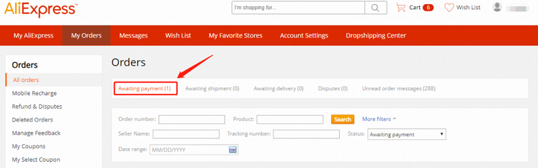 awaiting paymnet - AliExpress