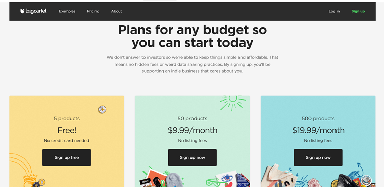 Big Cartel pricing plans