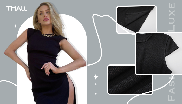Black midi dress with a high slit - DSers