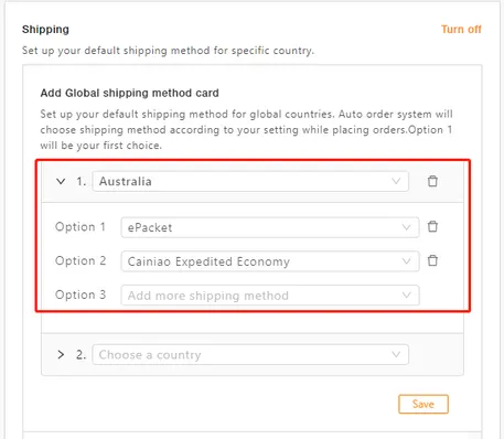 DSers Setting Shipping shipping method selection - DSers