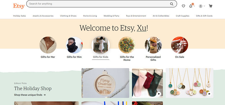 Etsy homepage