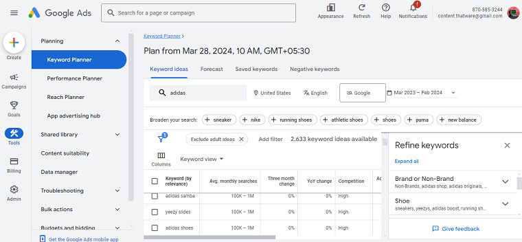 Google Keyword Planner - DSers