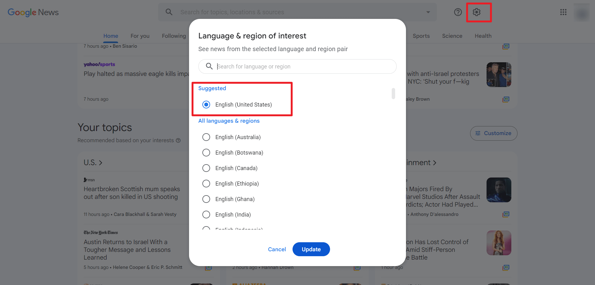 Google News Setting Language - DSers 