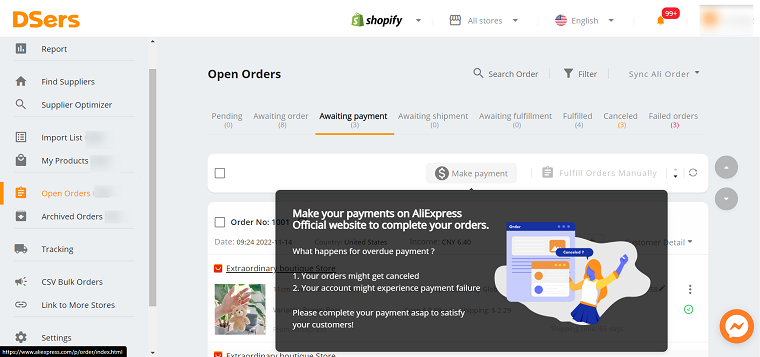 make payment button - DSers
