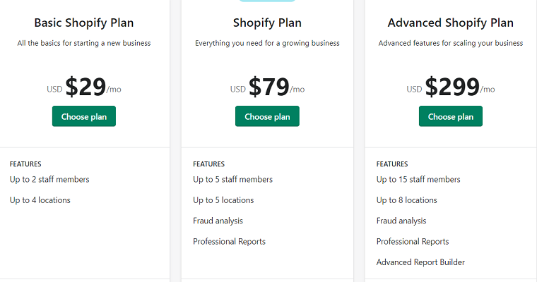 Plans - Shopify