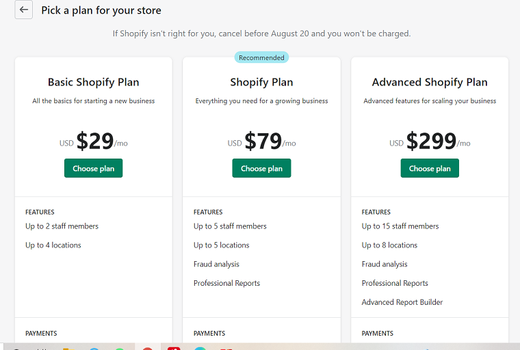 Plans Pricing - Shopify