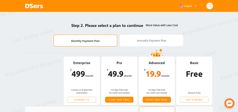 Please select a pricing plan to continue - DSers
