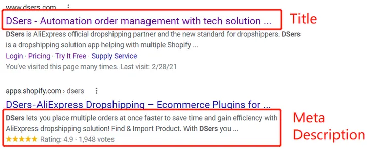 SEO guide Title and Meta Description - DSers