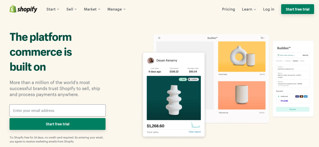 Shopify homepage