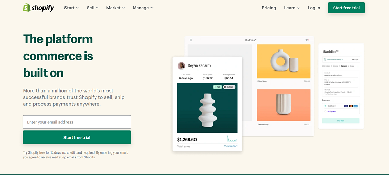 Shopify homepage
