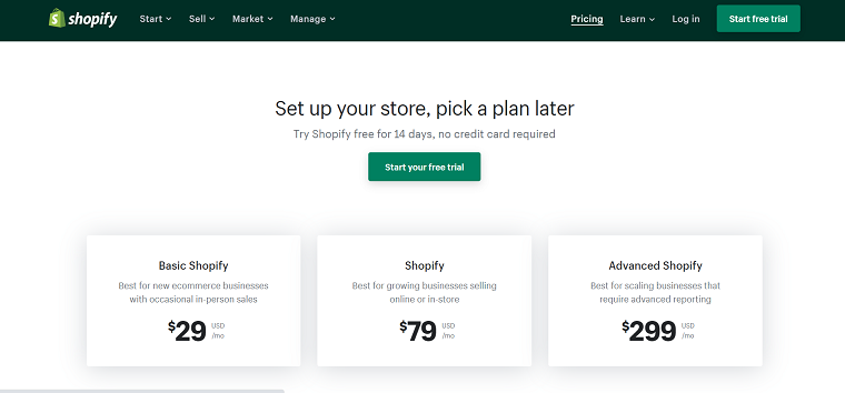 Shopify pricing plans