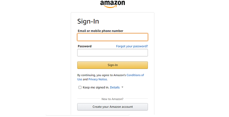 Sign in with an existing Amazon Account