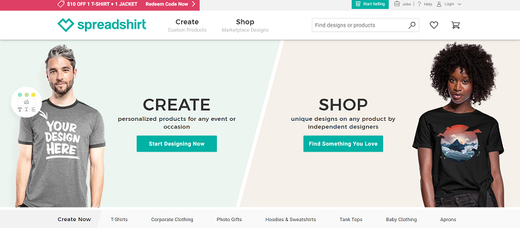 Spreadshirt homepage