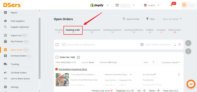 awaiting order tab - DSersSync Your Orders - DSers