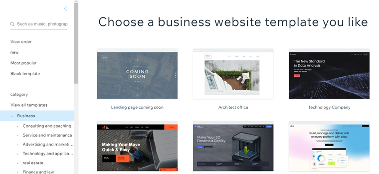 Templates for website - Wix