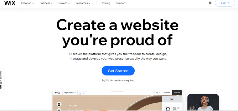 Wix homepage