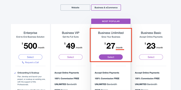 Wix-Pricing-Plans